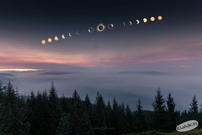 Zaćmienie Słońca 2017 od początku do końca. Oregon, Stany Zjednoczone.